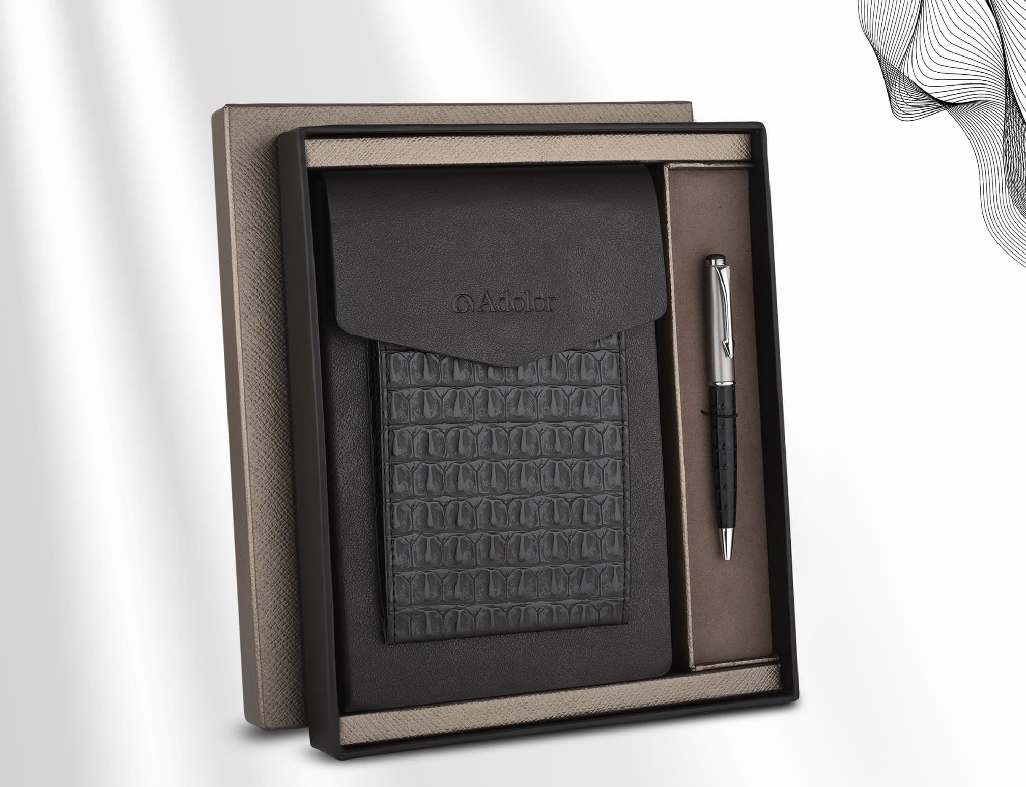 Croc-Grain Notebook & Metal Pen Set