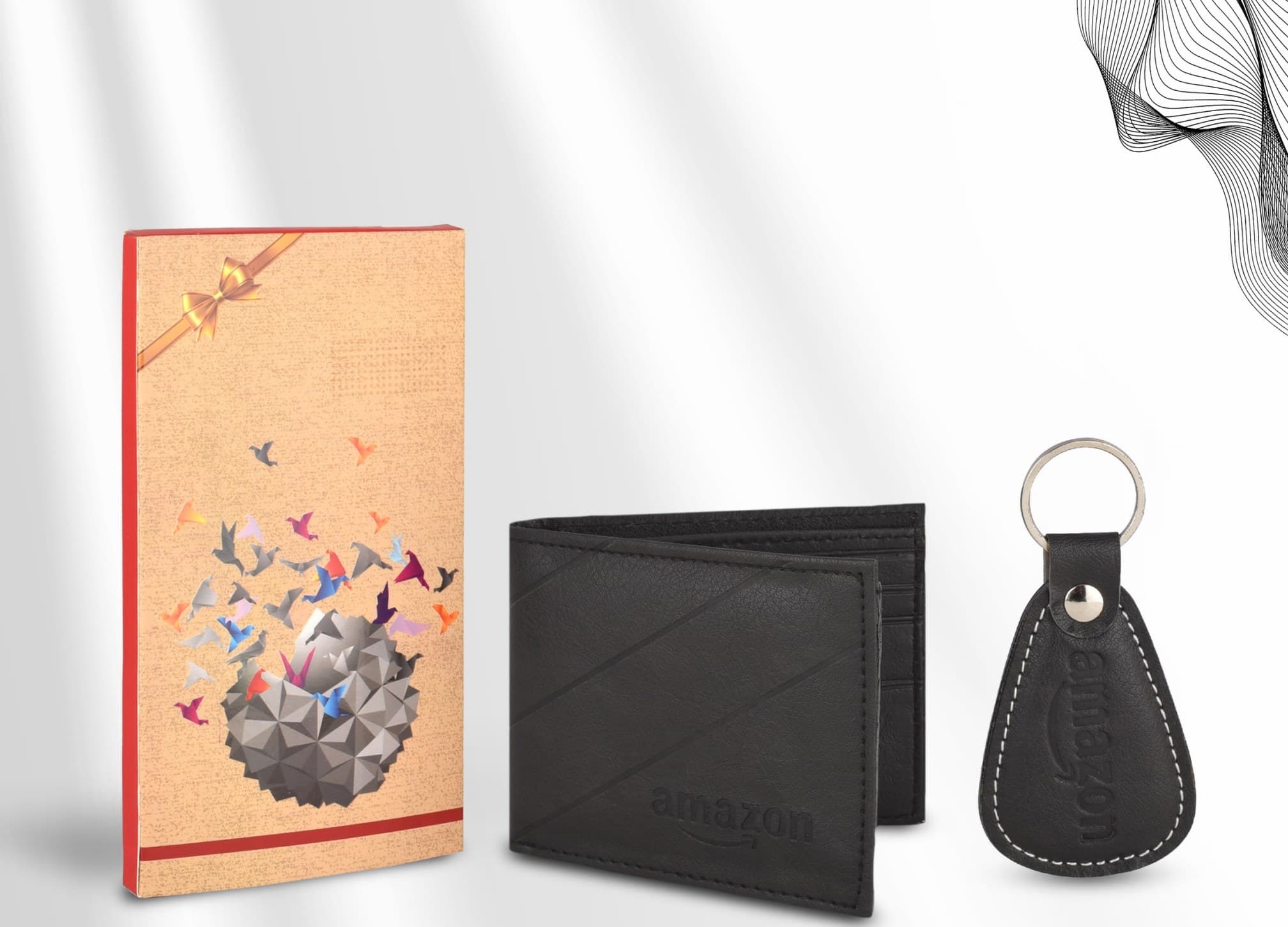 Leather Wallet & Teardrop Keychain Set