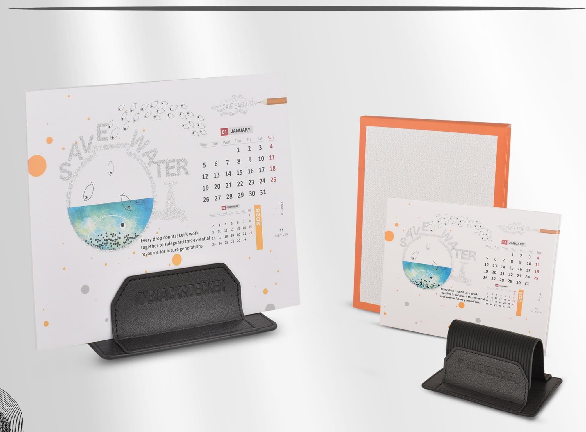 Desk Calendar with Leather Stand