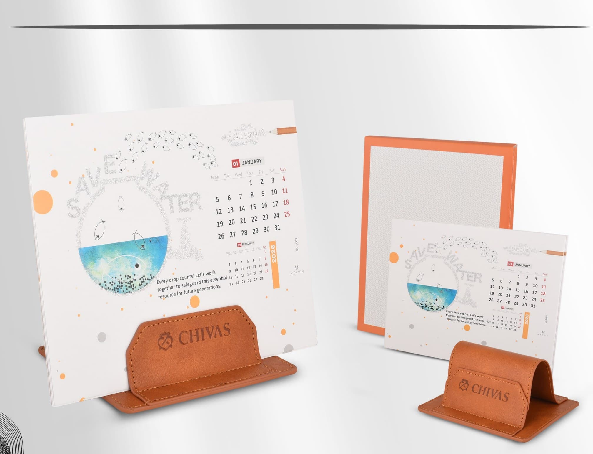 Desk Calendar with Leather Stand