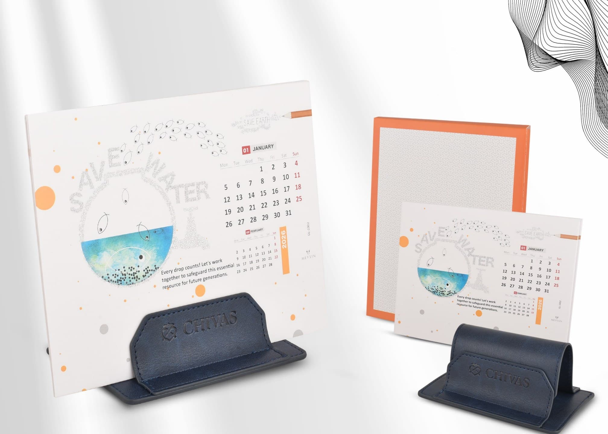 Desk Calendar with Leather Stand