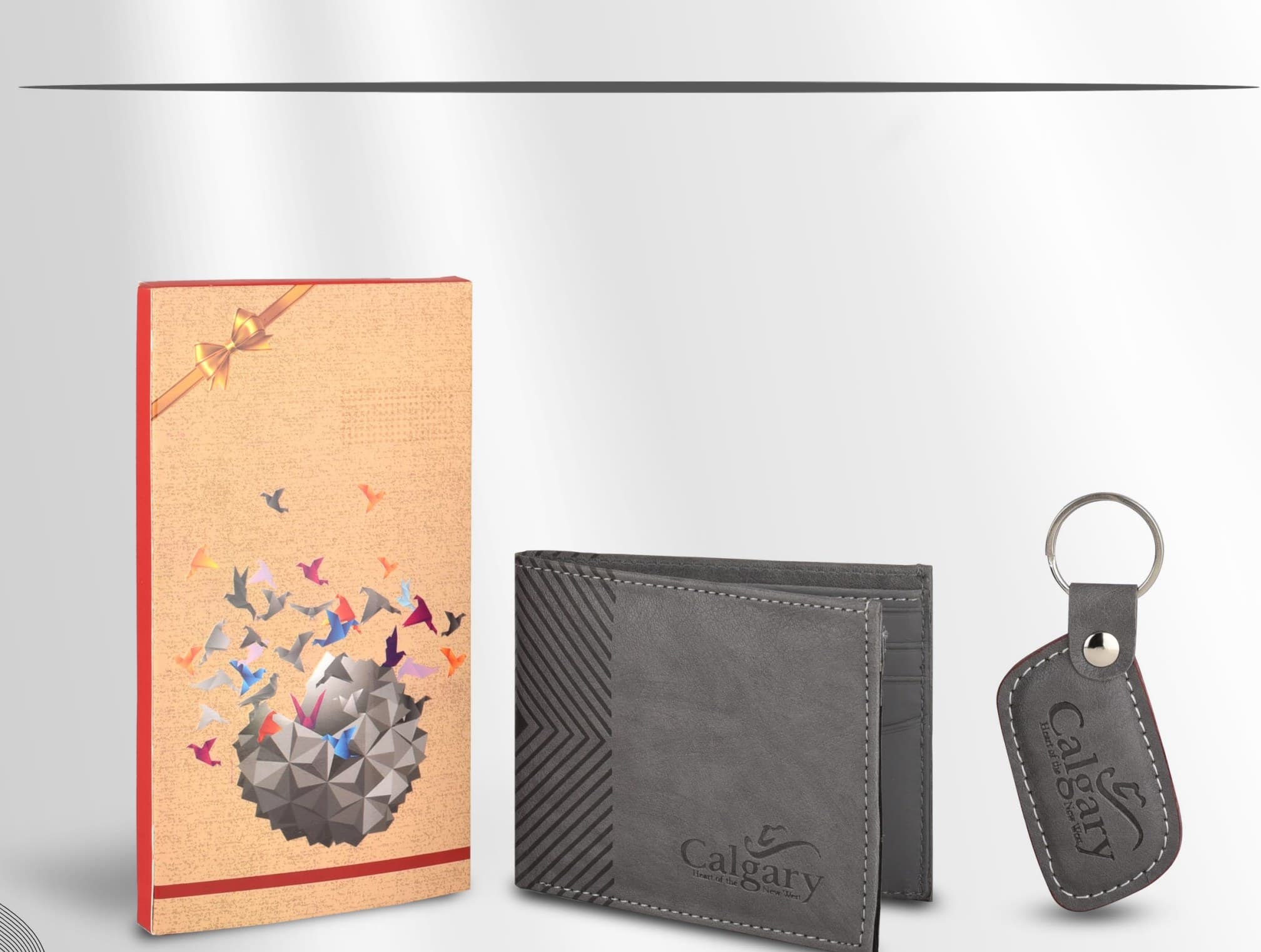 Chevron-Texture Wallet & Keychain Set