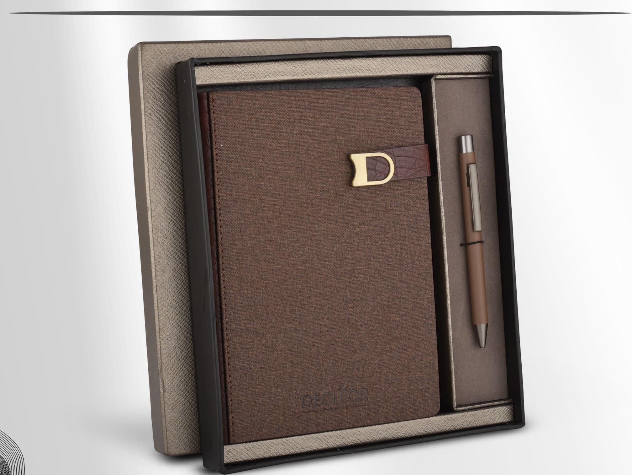 Linen-Texture Notebook & Wooden Pen Set