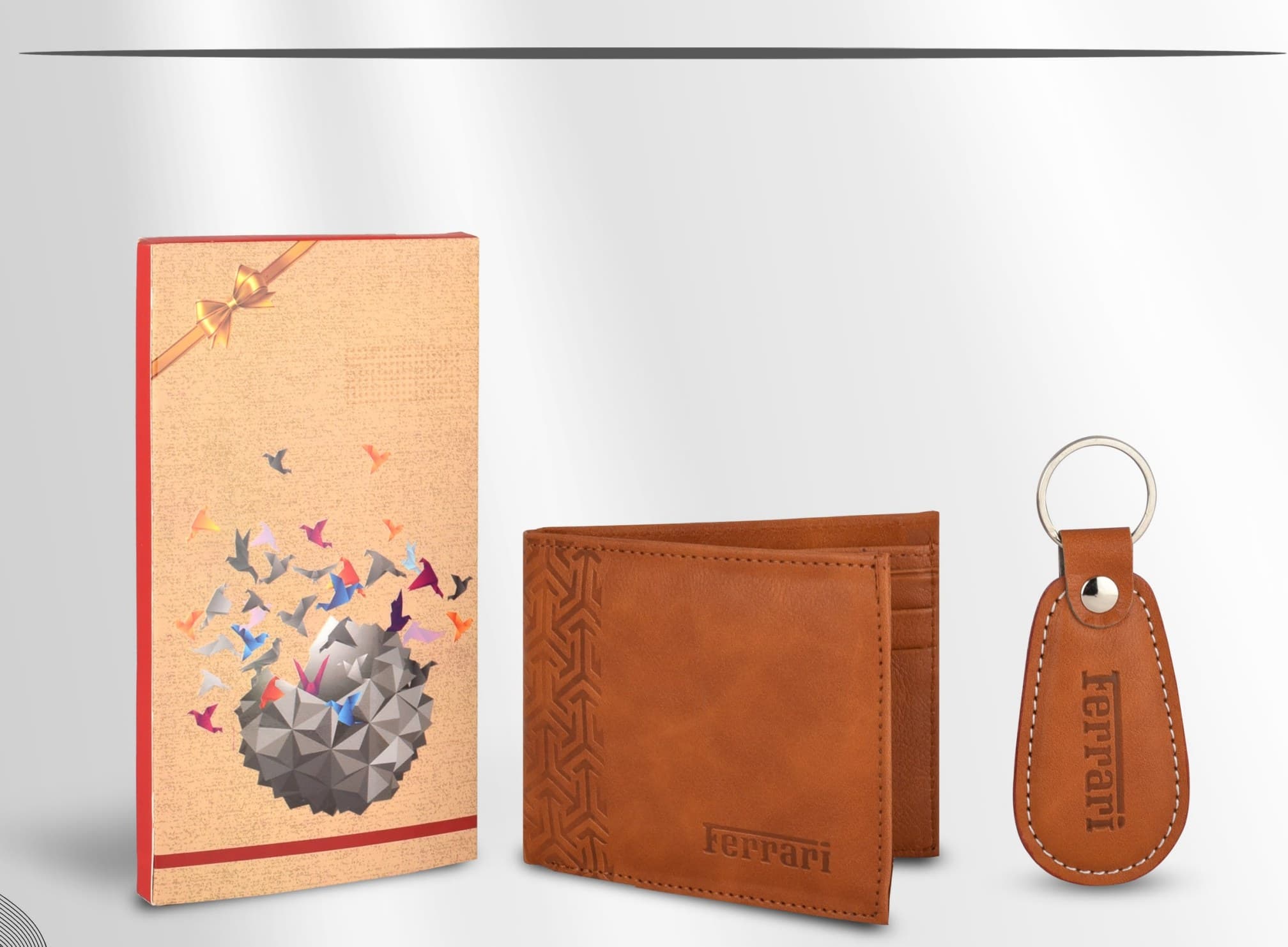 Geometric-Embossed Wallet & Keychain Set