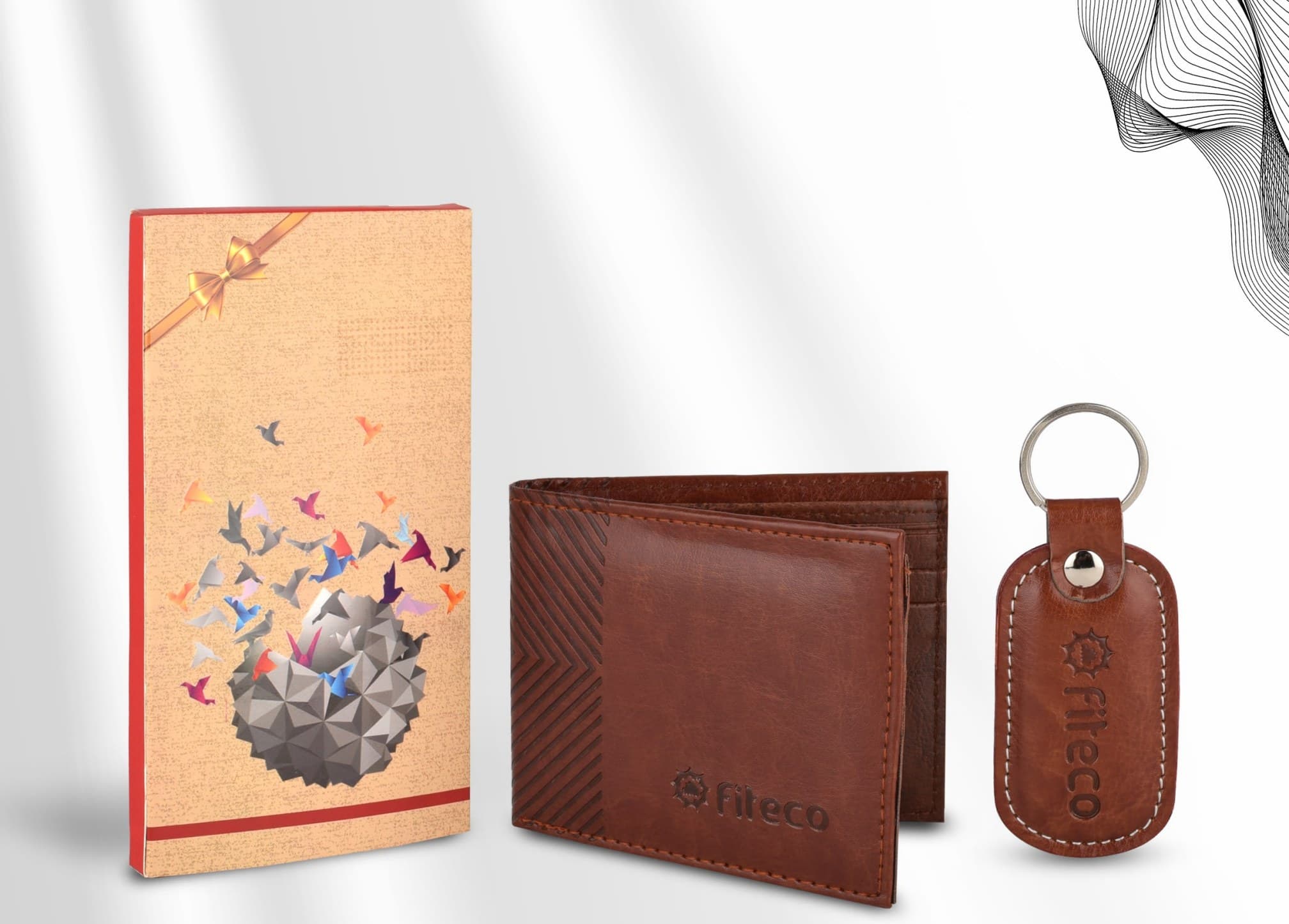 Chevron-Texture Wallet & Keychain Set