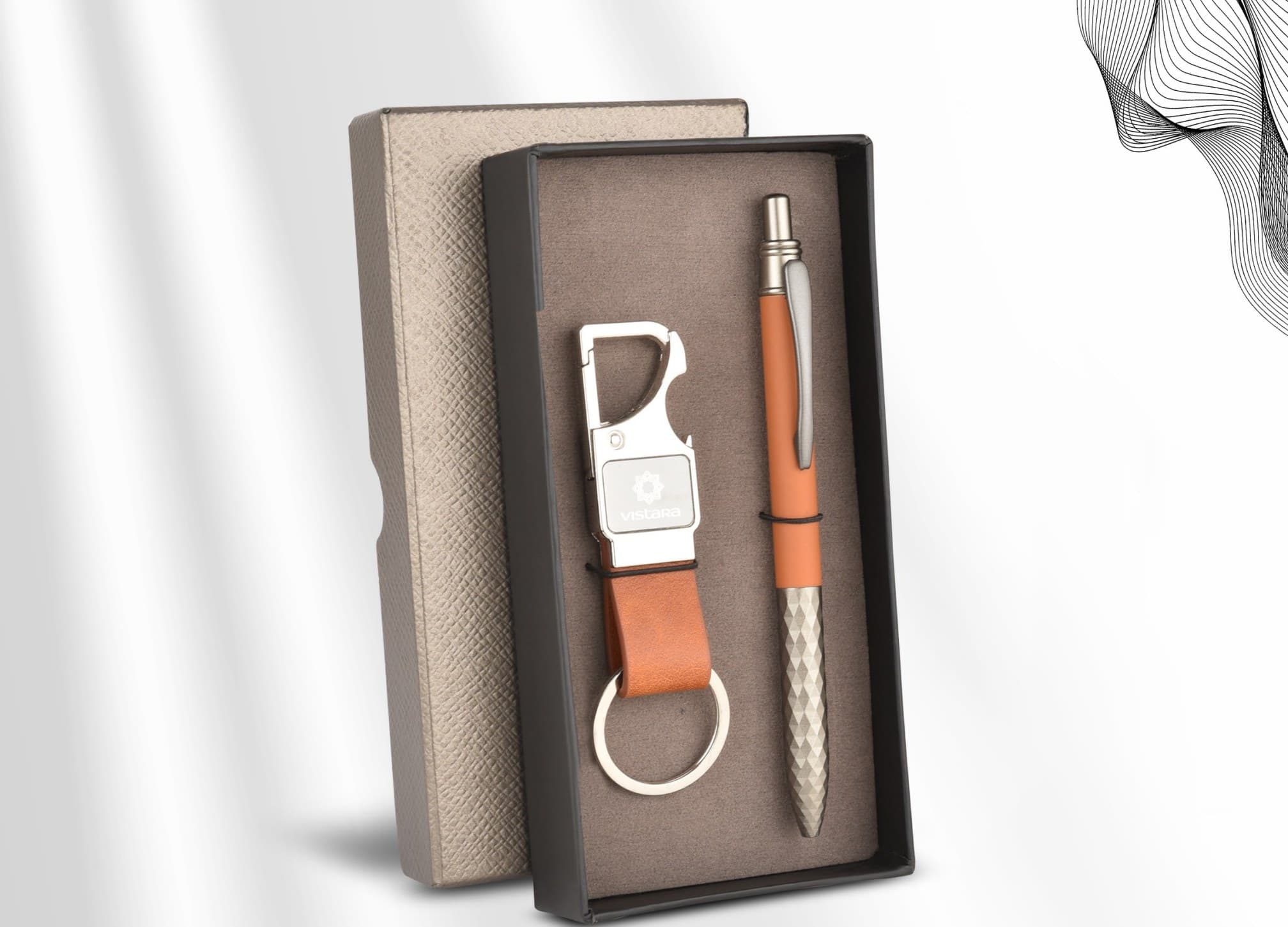 Leather-Strap Keychain & Pen Set